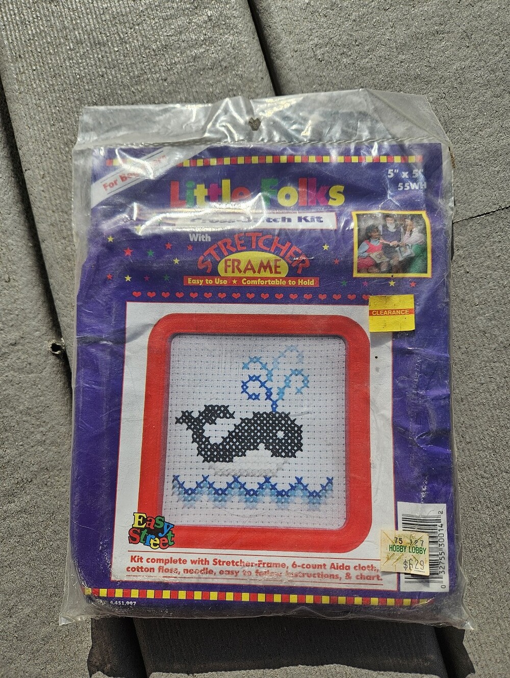 Vintage Easy Street Little Folks Whale Cross Stitch Kit 5"x5" Beginner New NOS